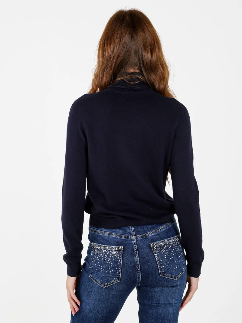 Dolcevita donna in maglia tinta unita - blu scuro