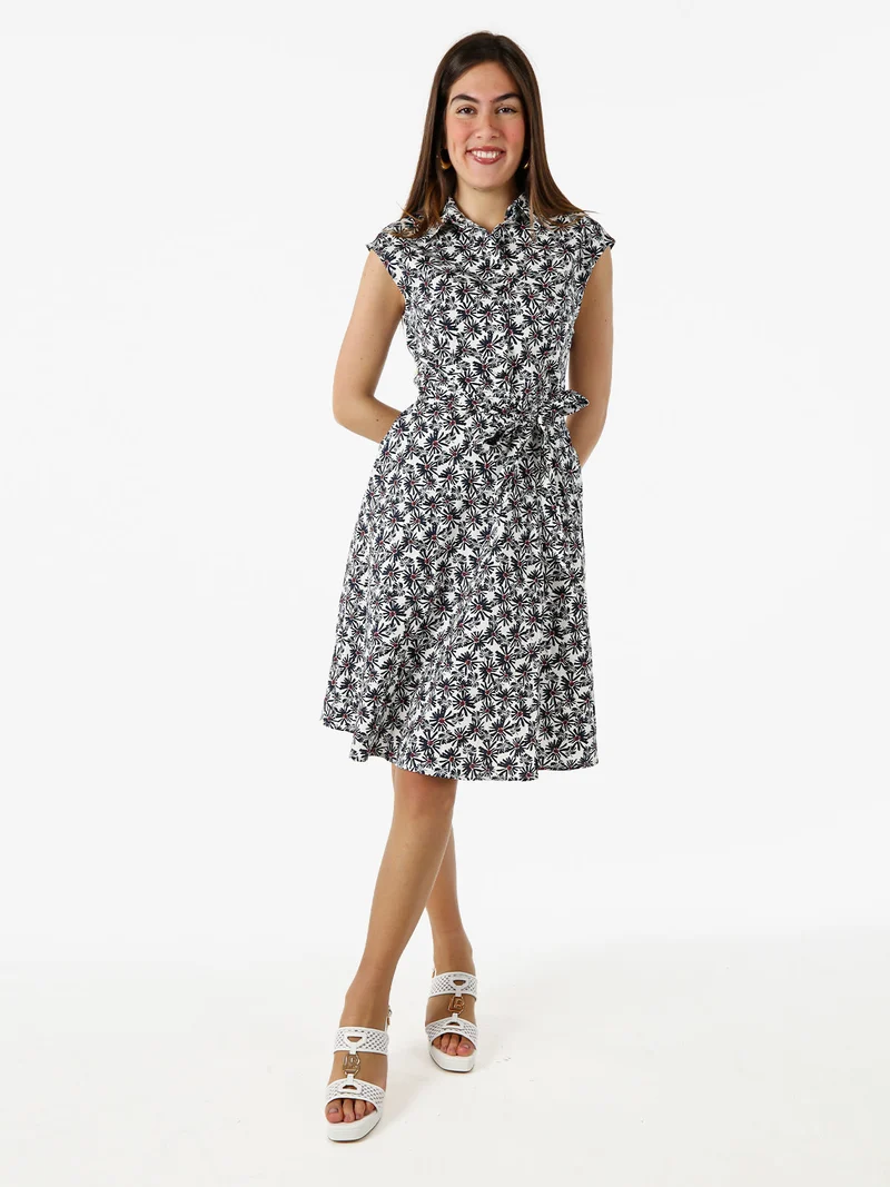 Vestito donna in cotone svasato senza maniche - blu scuro