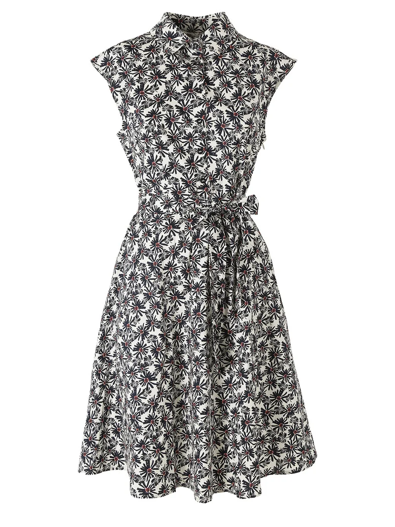Vestito donna in cotone svasato senza maniche - blu scuro