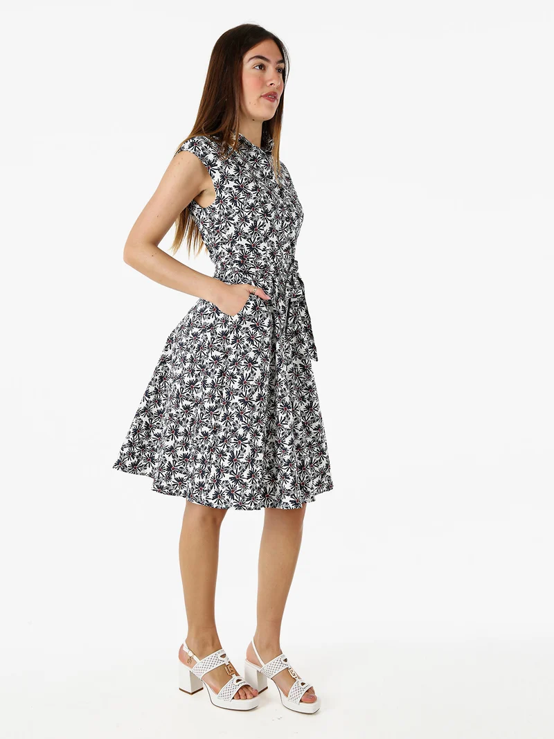 Vestito donna in cotone svasato senza maniche - blu scuro