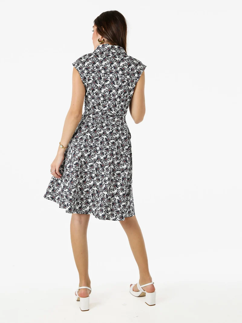 Vestito donna in cotone svasato senza maniche - blu scuro