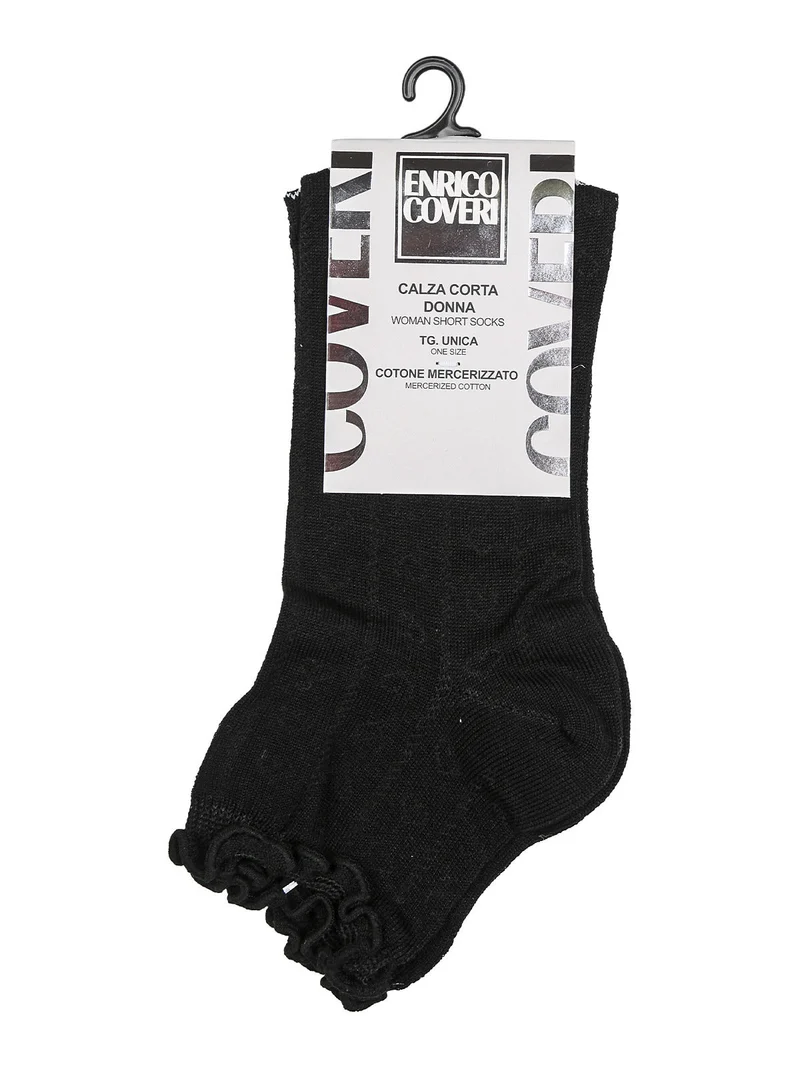Calze corte da donna con ricami a cuore e bordo a volant - nero