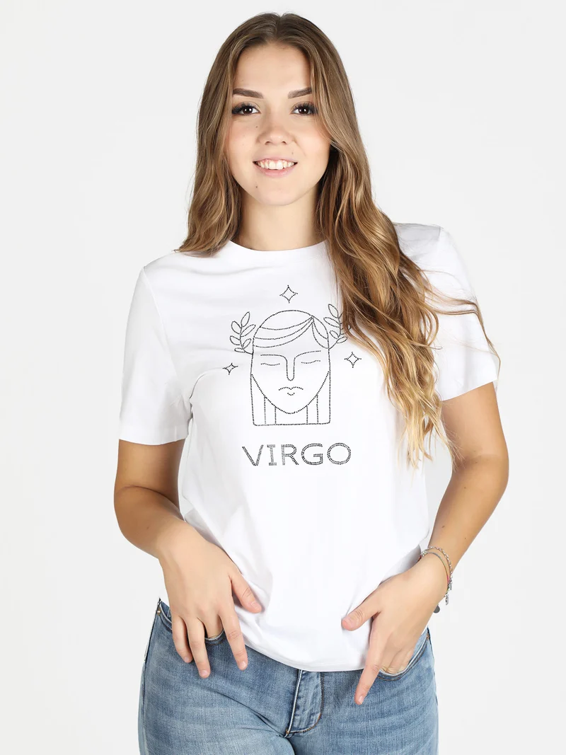 T-shirt manica corta donna segno zodiacale Vergine - bianco