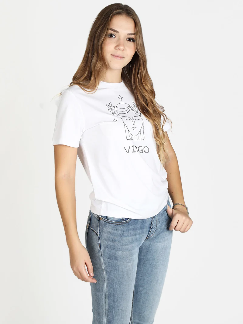T-shirt manica corta donna segno zodiacale Vergine - bianco