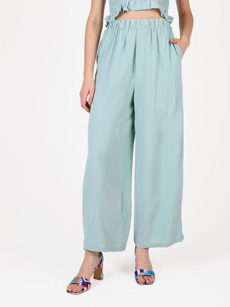 Pantaloni leggeri da donna a gamba larga - verde