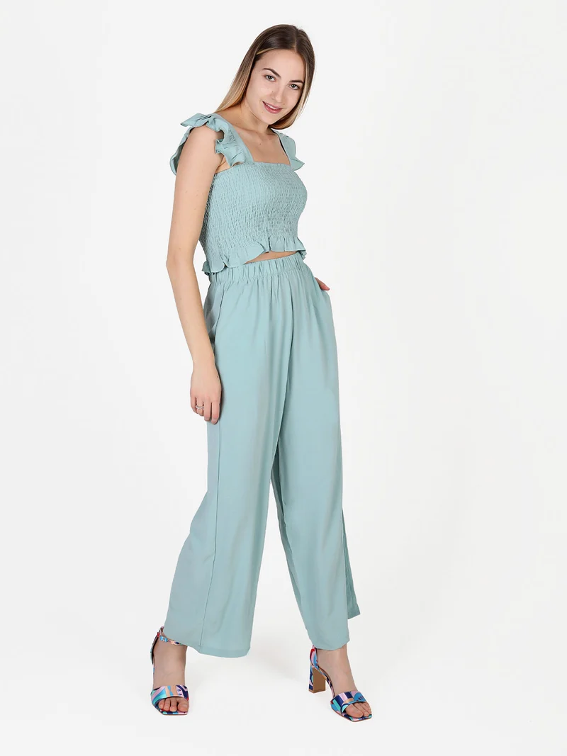 Pantaloni leggeri da donna a gamba larga - verde