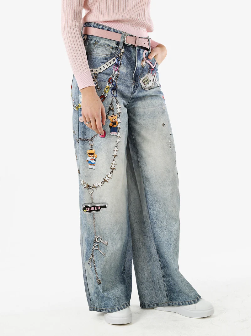 Jeans donna a gamba larga con stampe - jeans