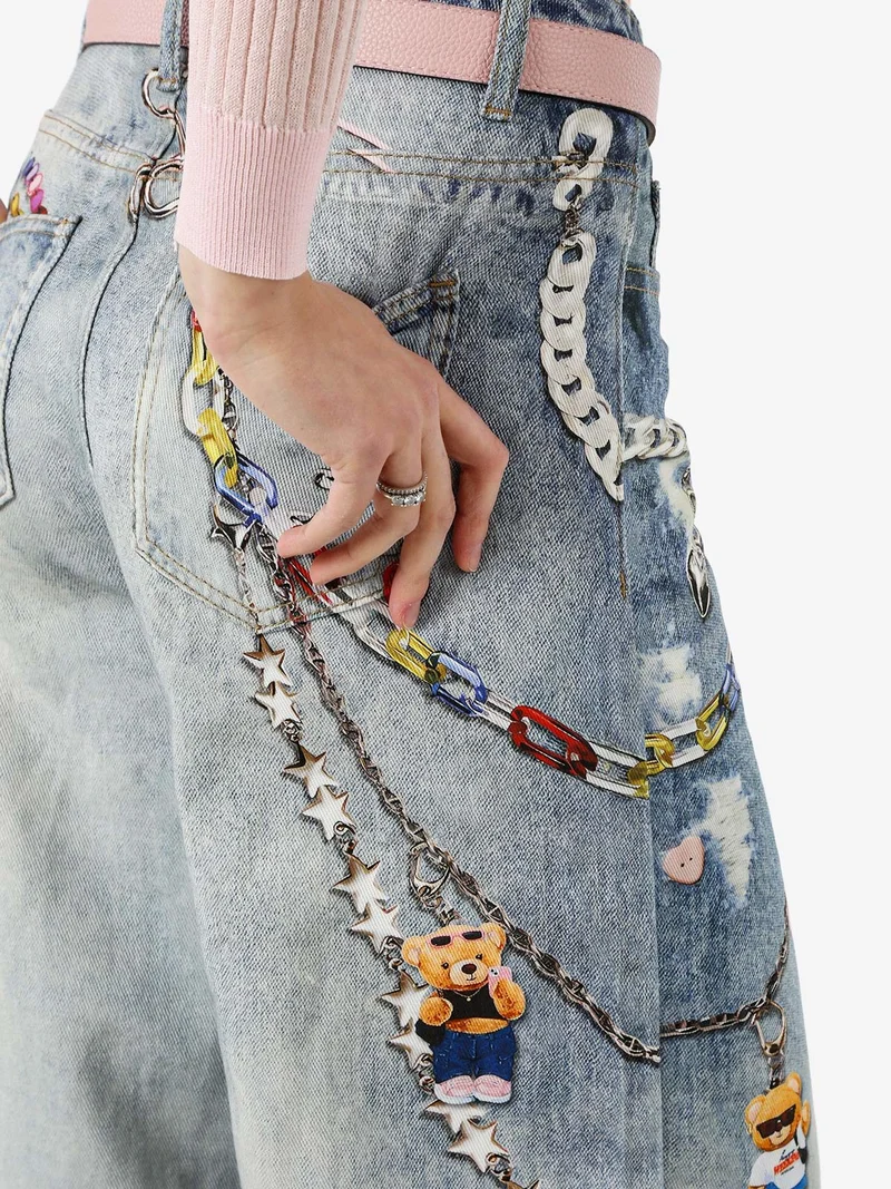 Jeans donna a gamba larga con stampe - jeans