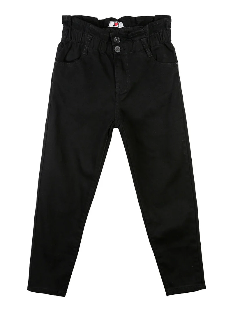 Jeans nero da bambina a vita alta - nero