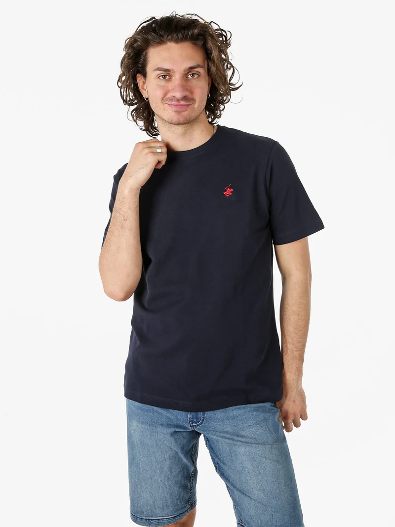 T-shirt girocollo da uomo in cotone - blu scuro