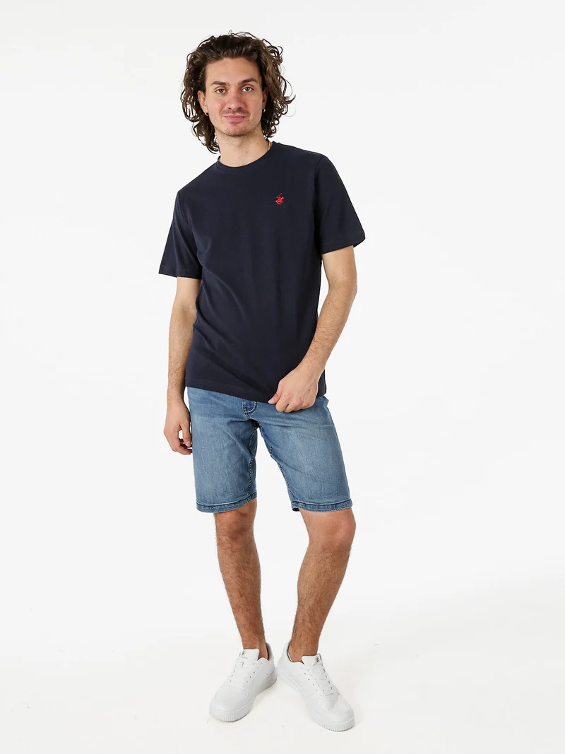 T-shirt girocollo da uomo in cotone - blu scuro