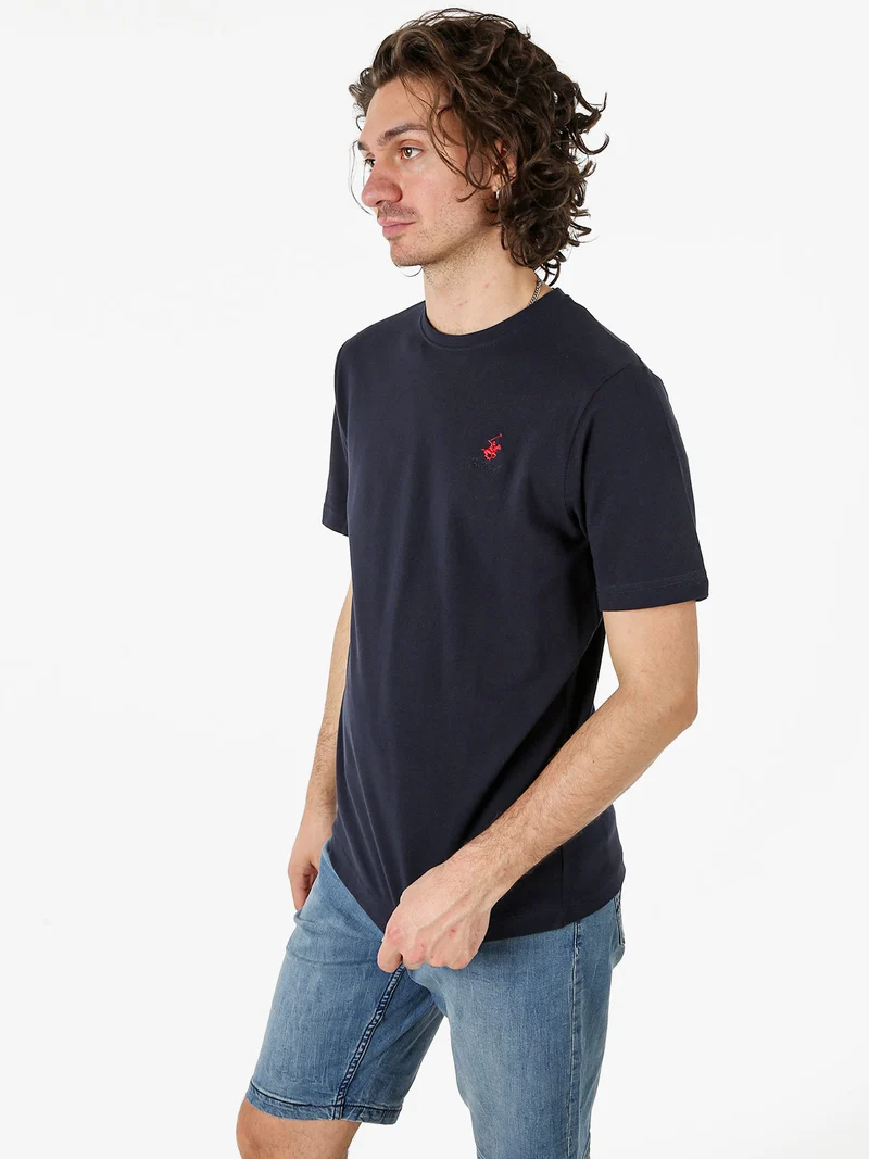 T-shirt girocollo da uomo in cotone - blu scuro