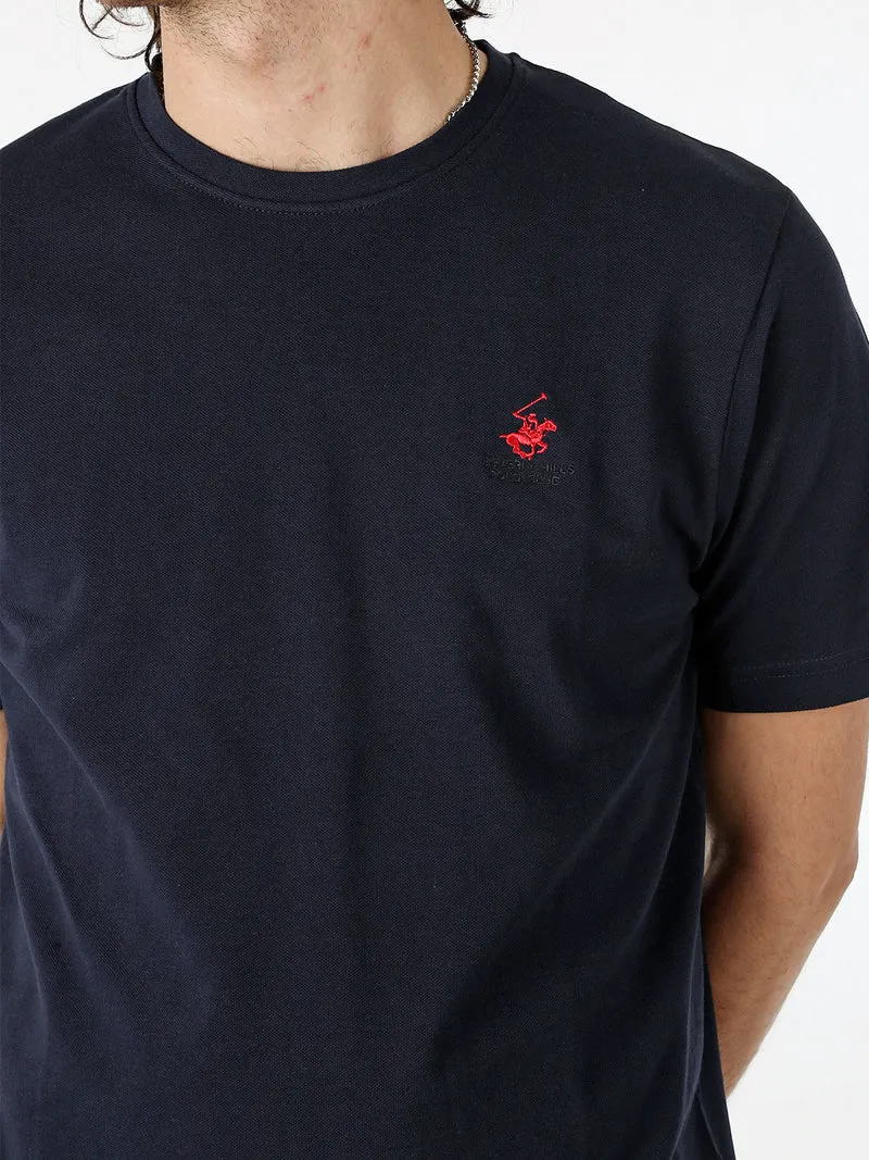 T-shirt girocollo da uomo in cotone - blu scuro
