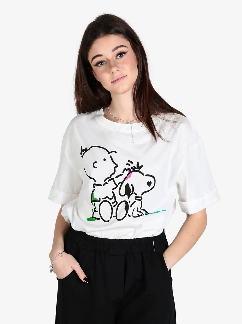 T-shirt donna oversize con stampa - bianco