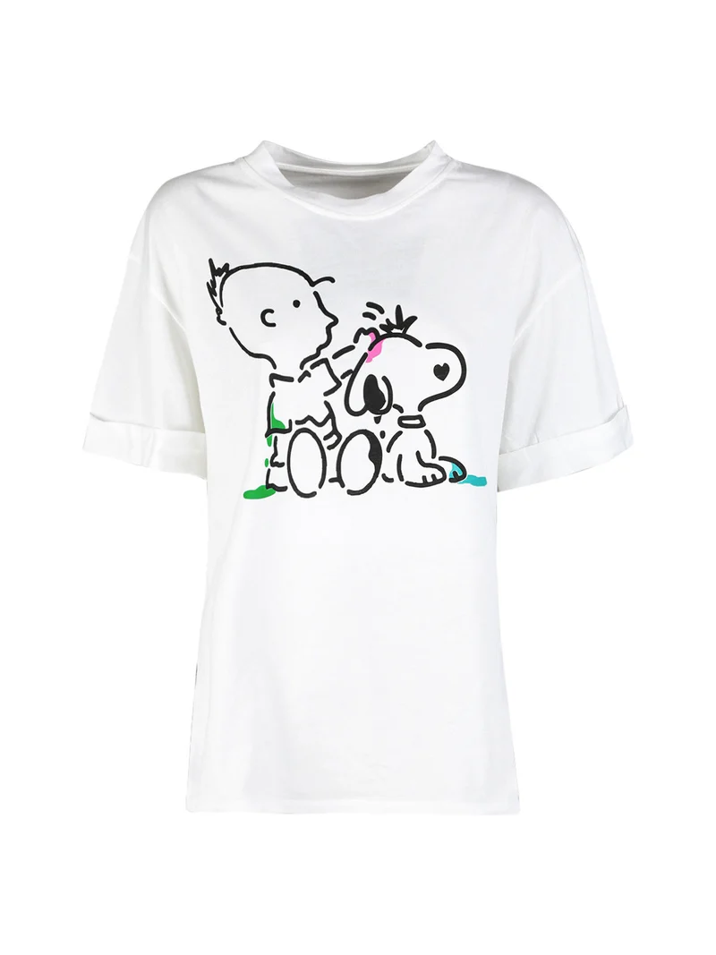 T-shirt donna oversize con stampa - bianco