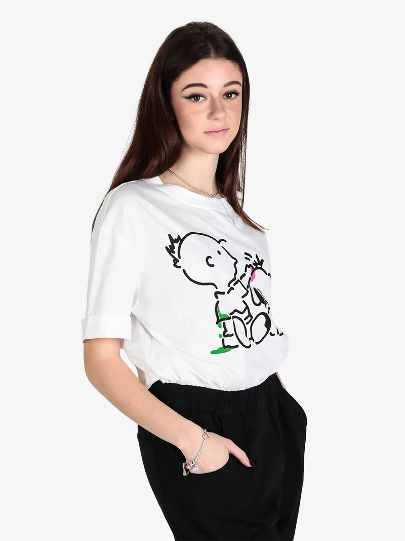 T-shirt donna oversize con stampa - bianco