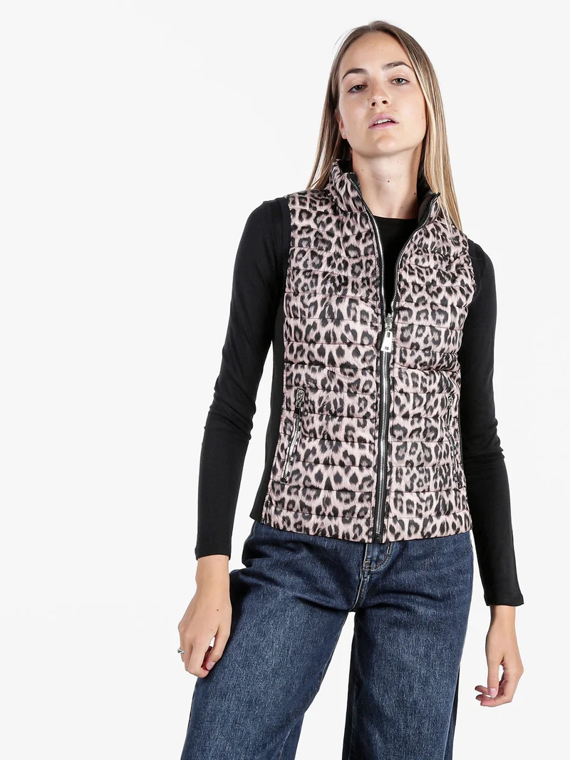 Gilet donna animalier imbottito reversibile - nero