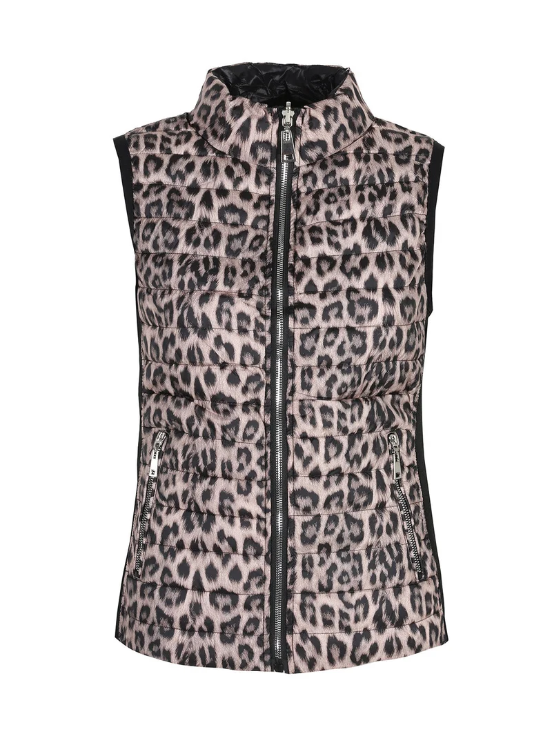 Gilet donna animalier imbottito reversibile - nero