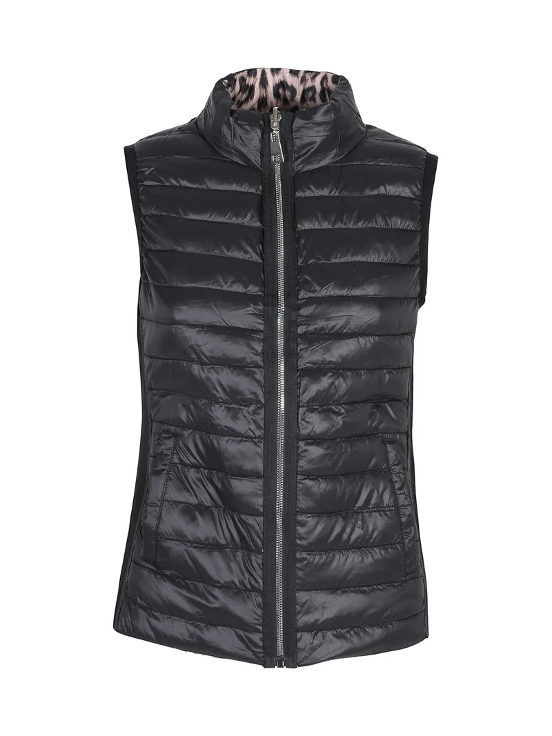 Gilet donna animalier imbottito reversibile - nero