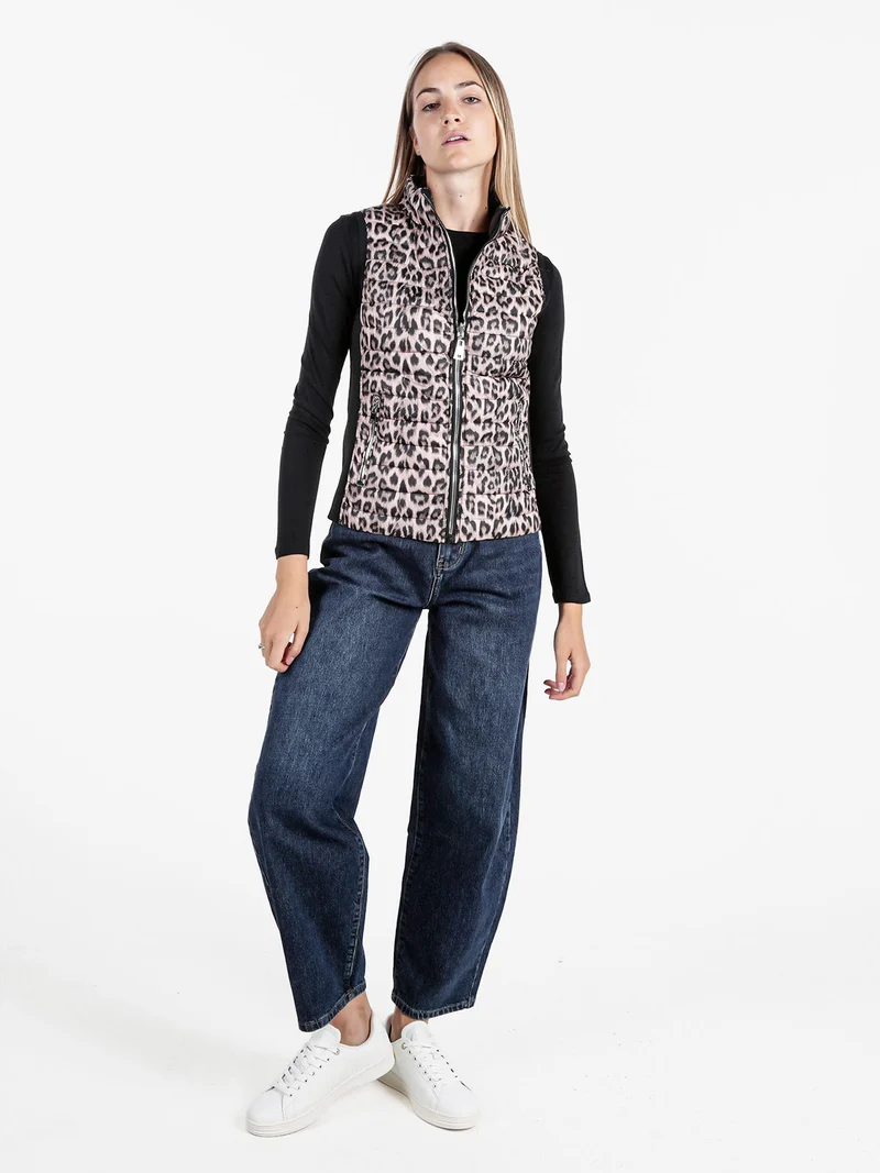 Gilet donna animalier imbottito reversibile - nero