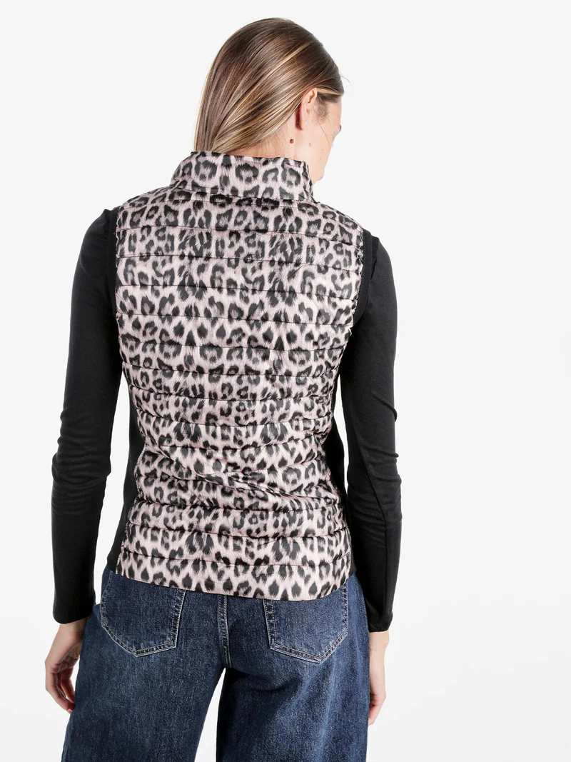 Gilet donna animalier imbottito reversibile - nero