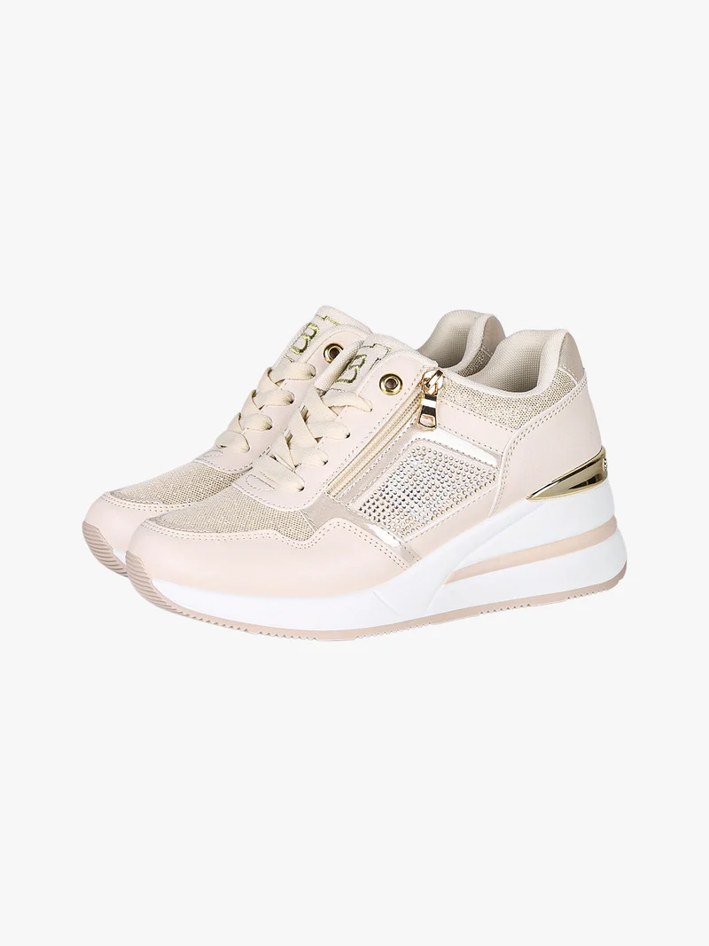 Sneakers donna con zeppa e strass - beige