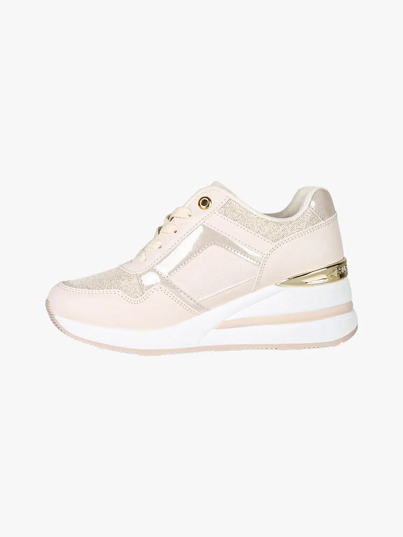 Sneakers donna con zeppa e strass - beige