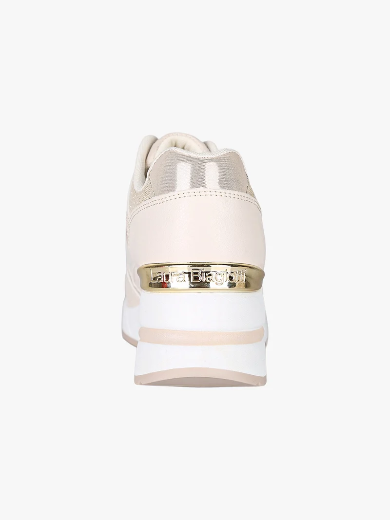 Sneakers donna con zeppa e strass - beige