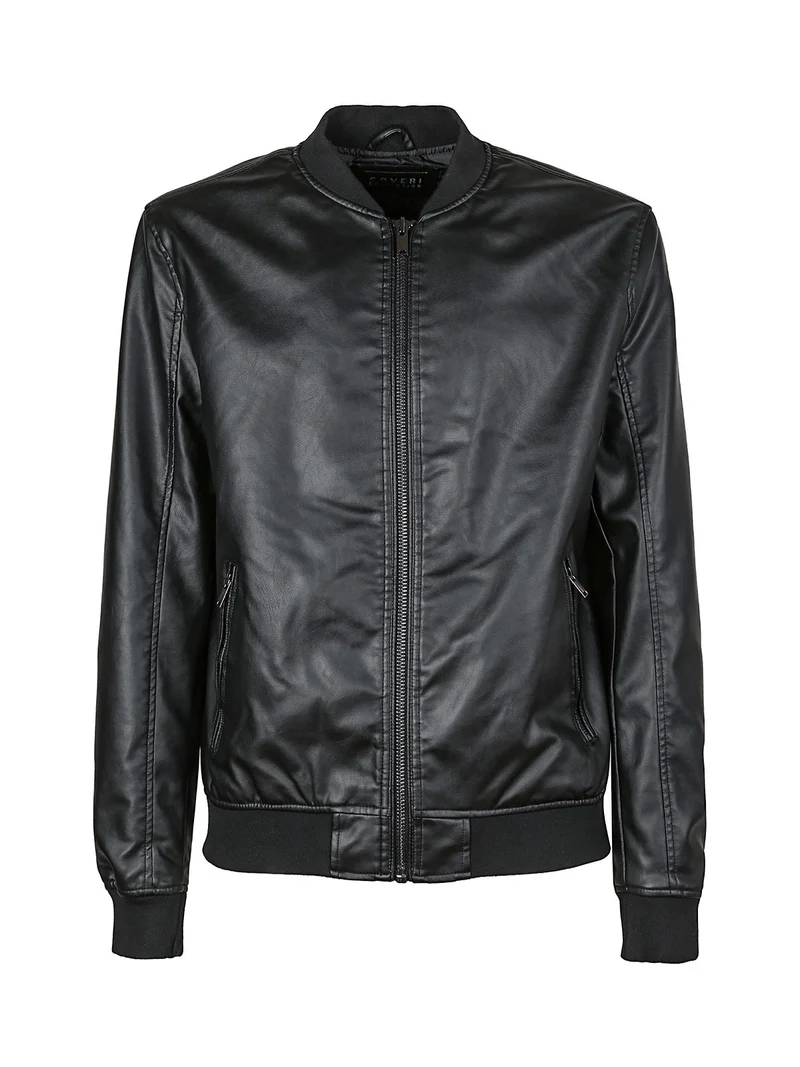 Giacca da uomo in ecopelle con zip - nero