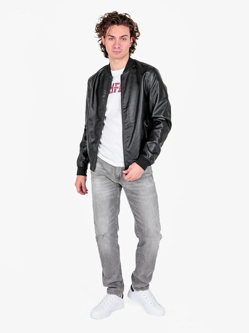 Giacca da uomo in ecopelle con zip - nero