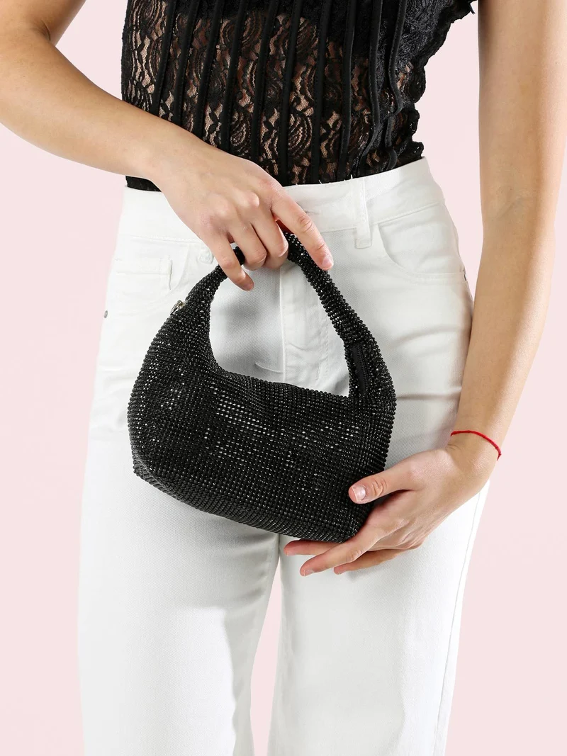 Borsa a mano con strass - nero