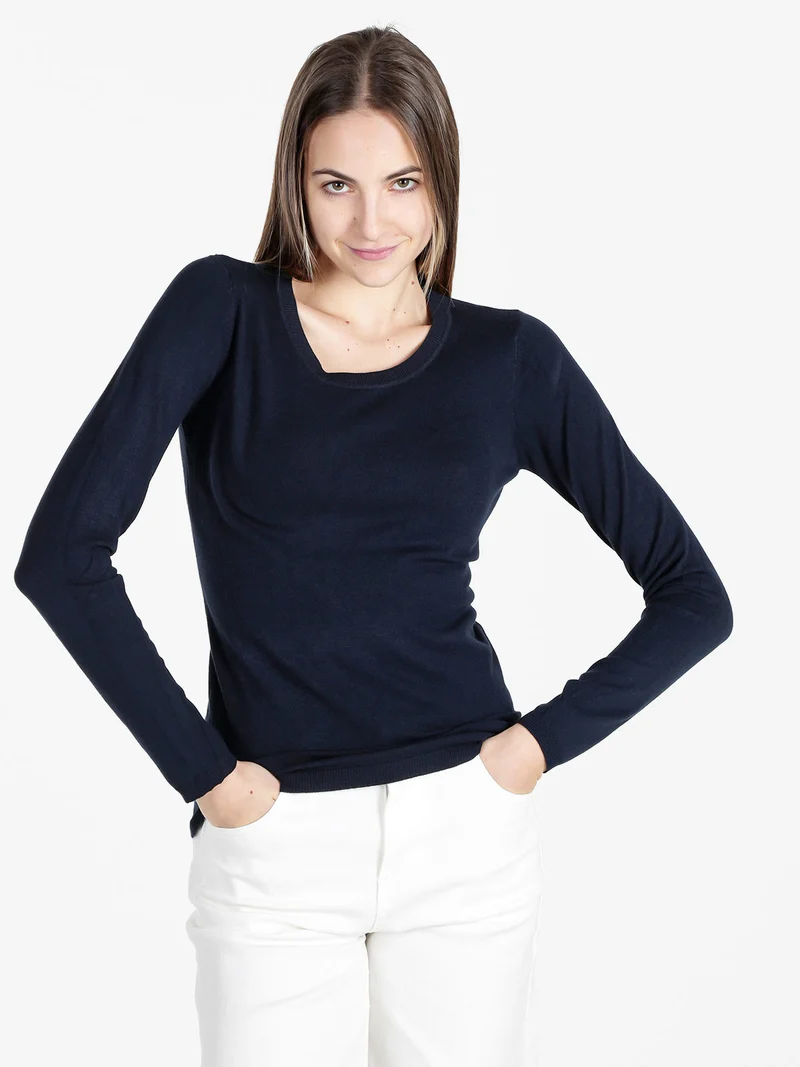 Pullover girocollo da donna in maglia - blu scuro