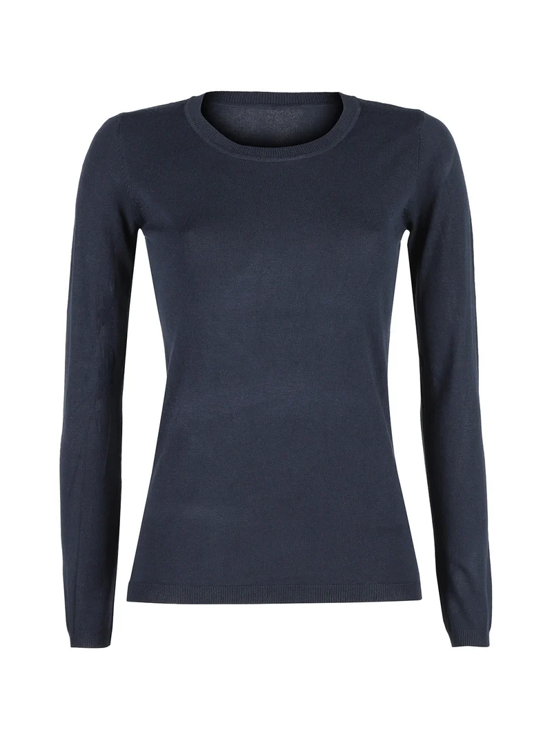 Pullover girocollo da donna in maglia - blu scuro