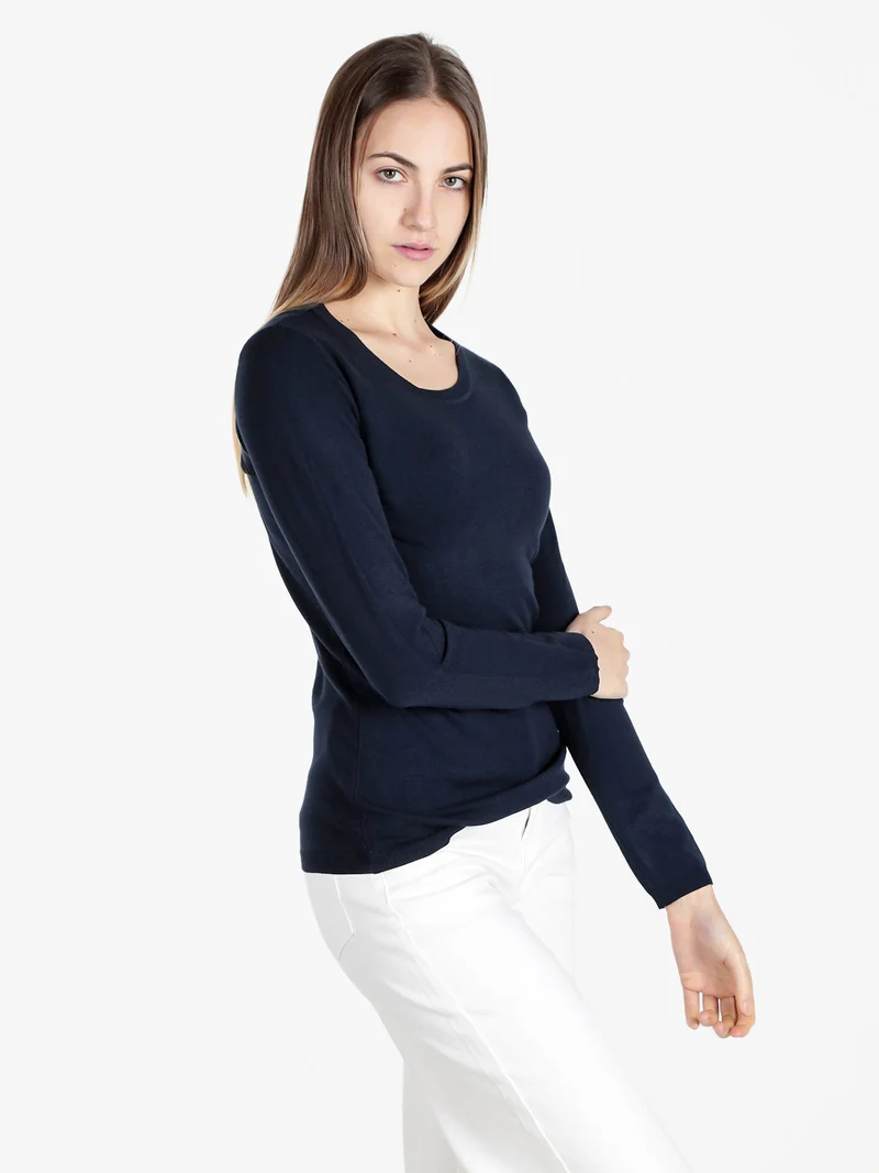 Pullover girocollo da donna in maglia - blu scuro