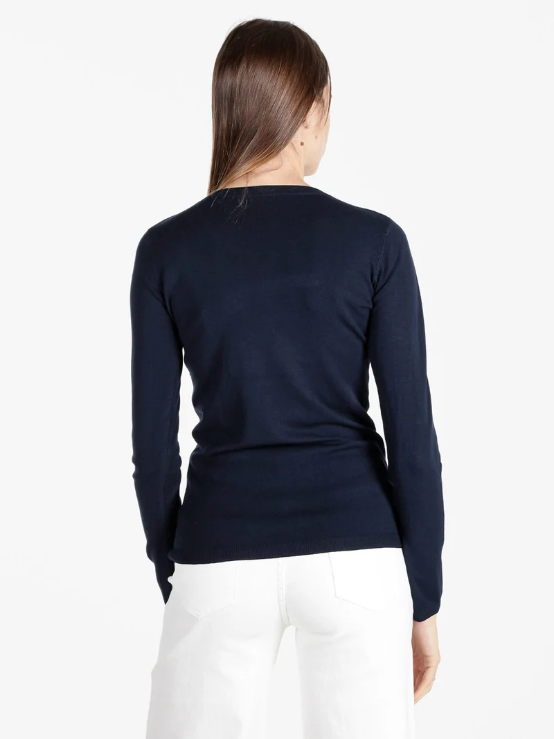Pullover girocollo da donna in maglia - blu scuro