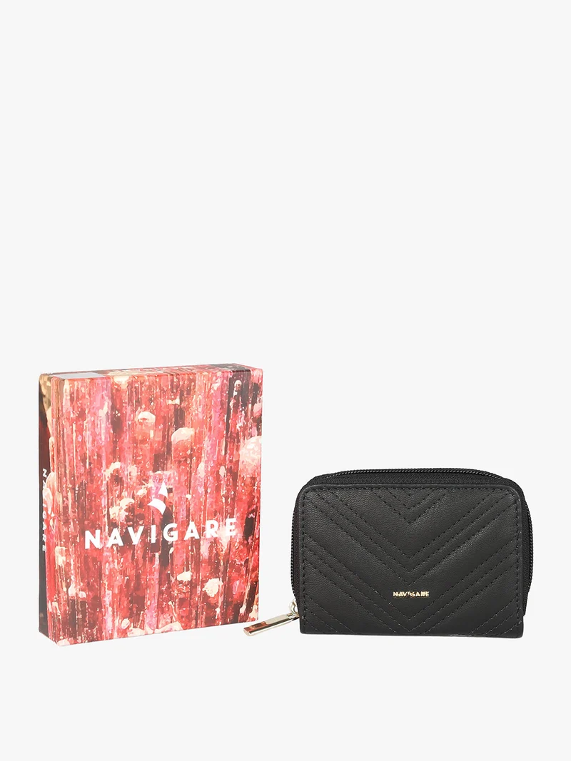 Portatessere da donna in pelle con zip - nero
