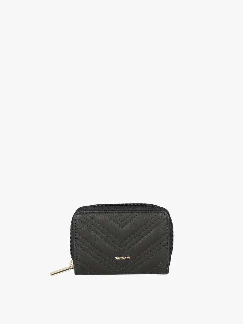 Portatessere da donna in pelle con zip - nero