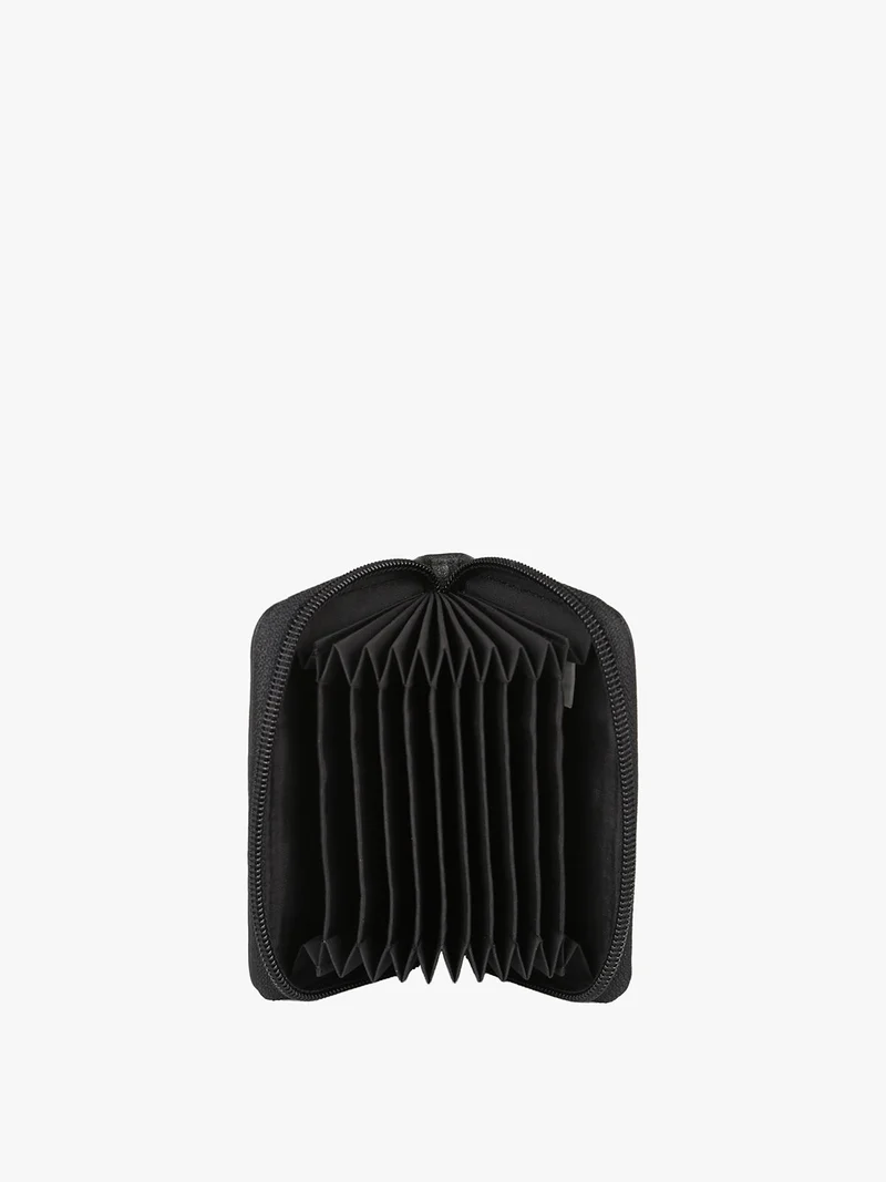 Portatessere da donna in pelle con zip - nero