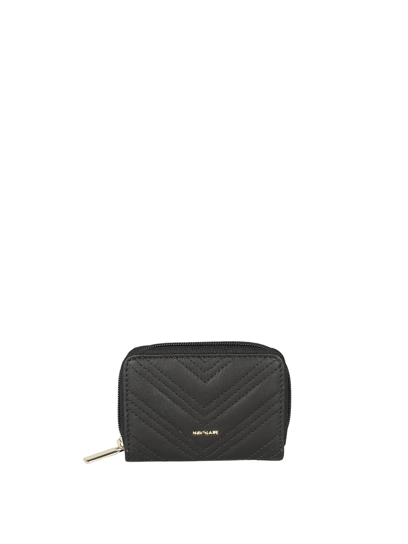 Portatessere da donna in pelle con zip - nero
