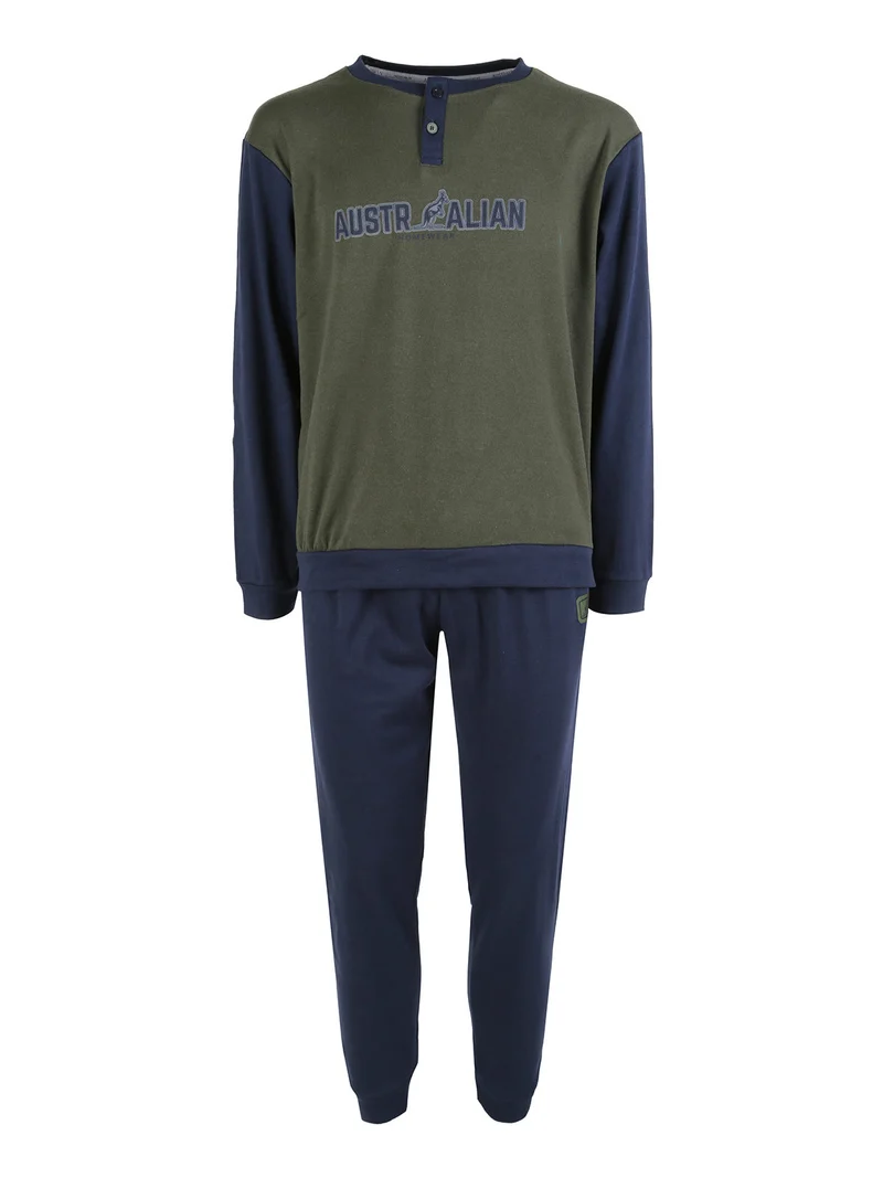 Pigiama lungo da uomo in misto cotone interlock - militare