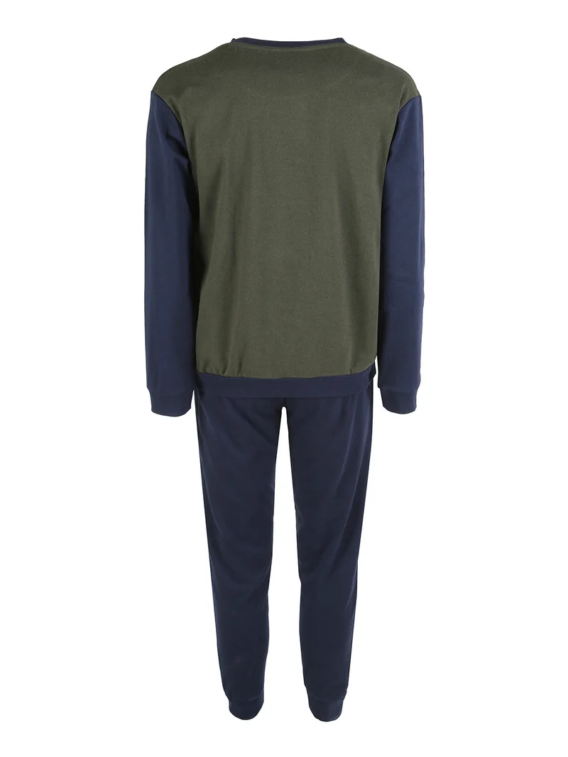 Pigiama lungo da uomo in misto cotone interlock - militare