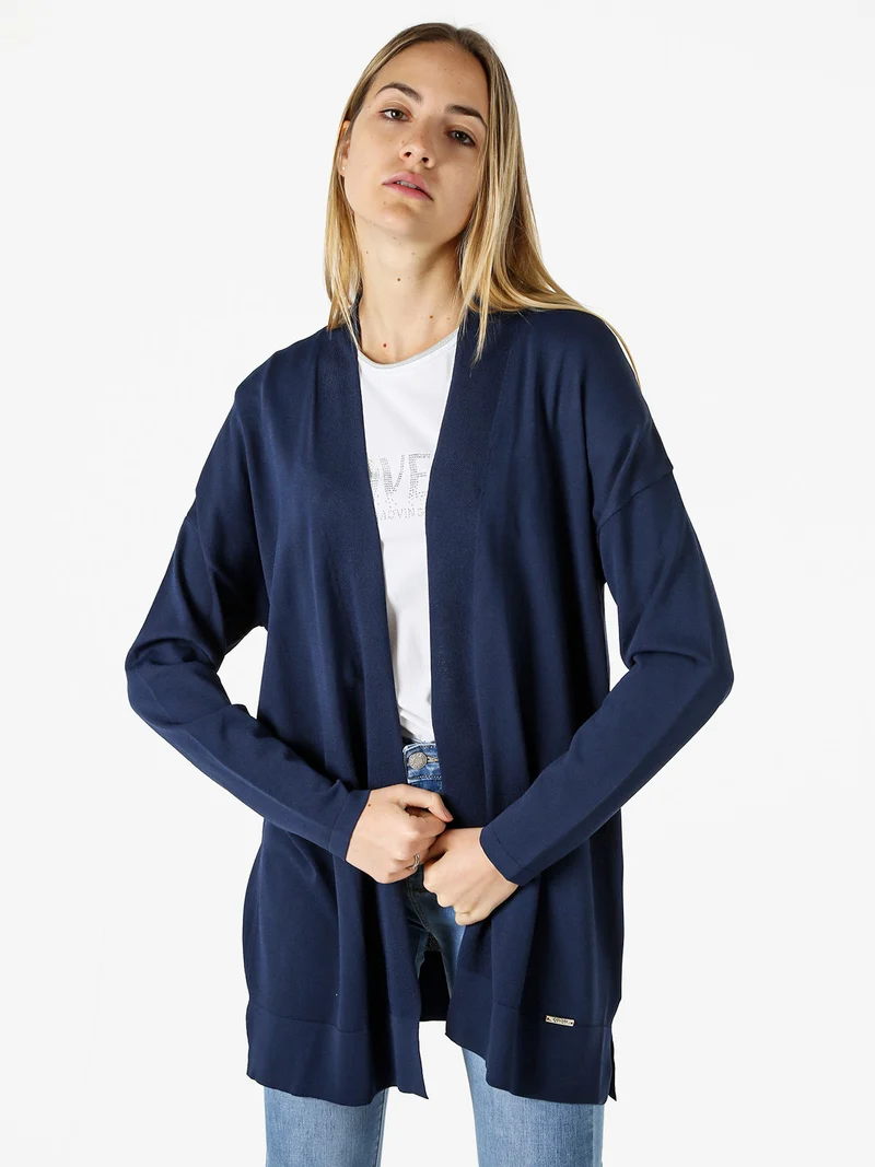 Cardigan donna in maglia leggera senza chiusura - blu scuro