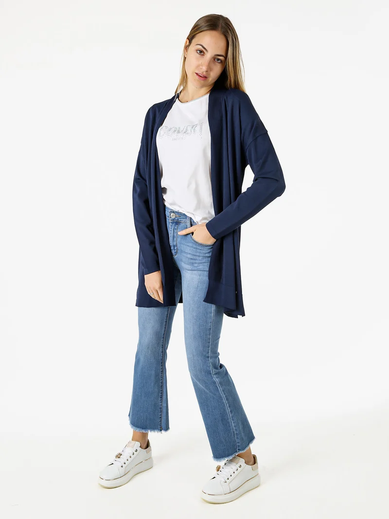 Cardigan donna in maglia leggera senza chiusura - blu scuro