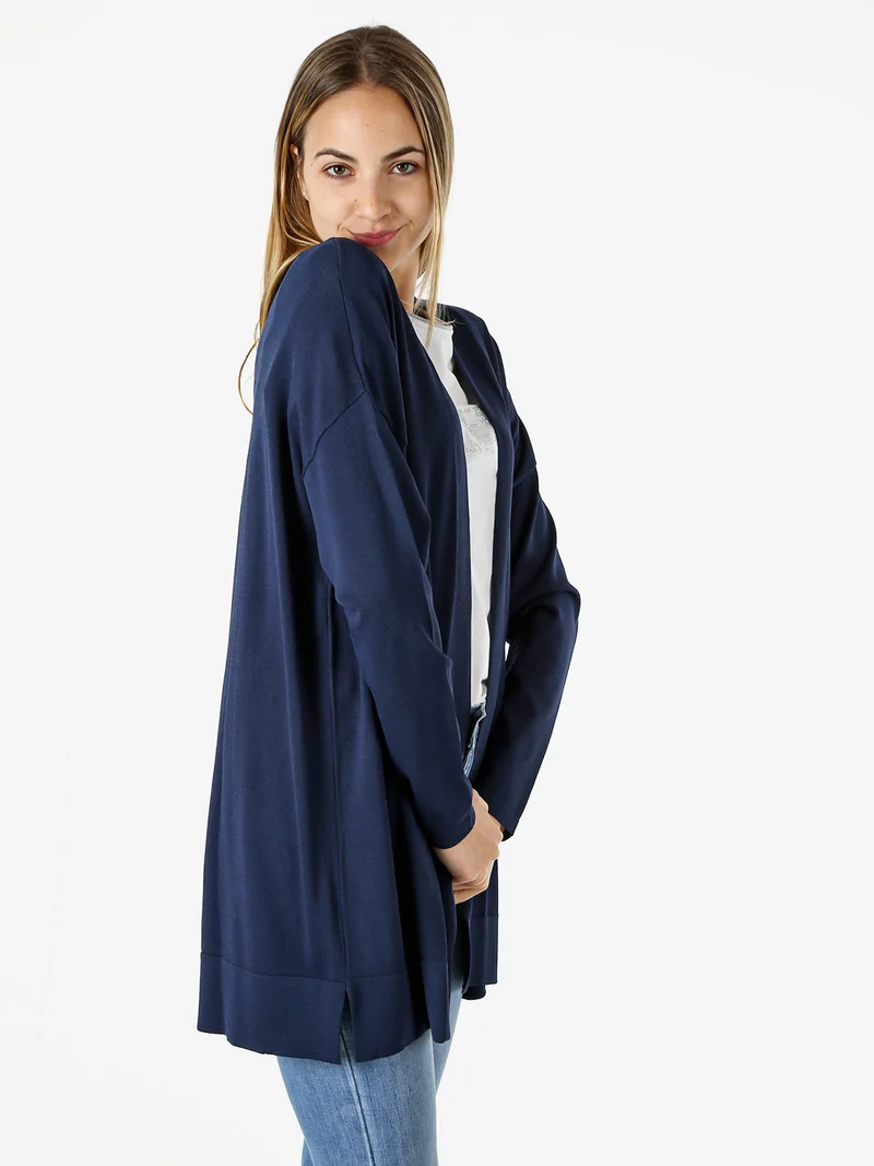 Cardigan donna in maglia leggera senza chiusura - blu scuro