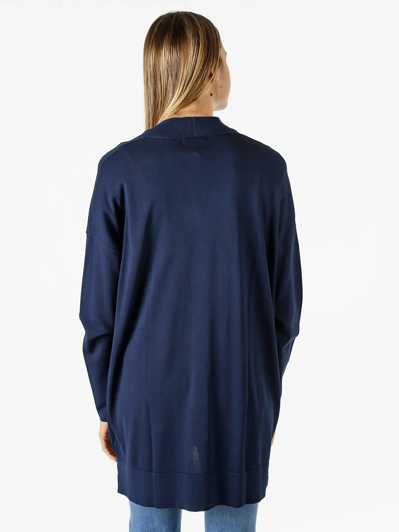 Cardigan donna in maglia leggera senza chiusura - blu scuro