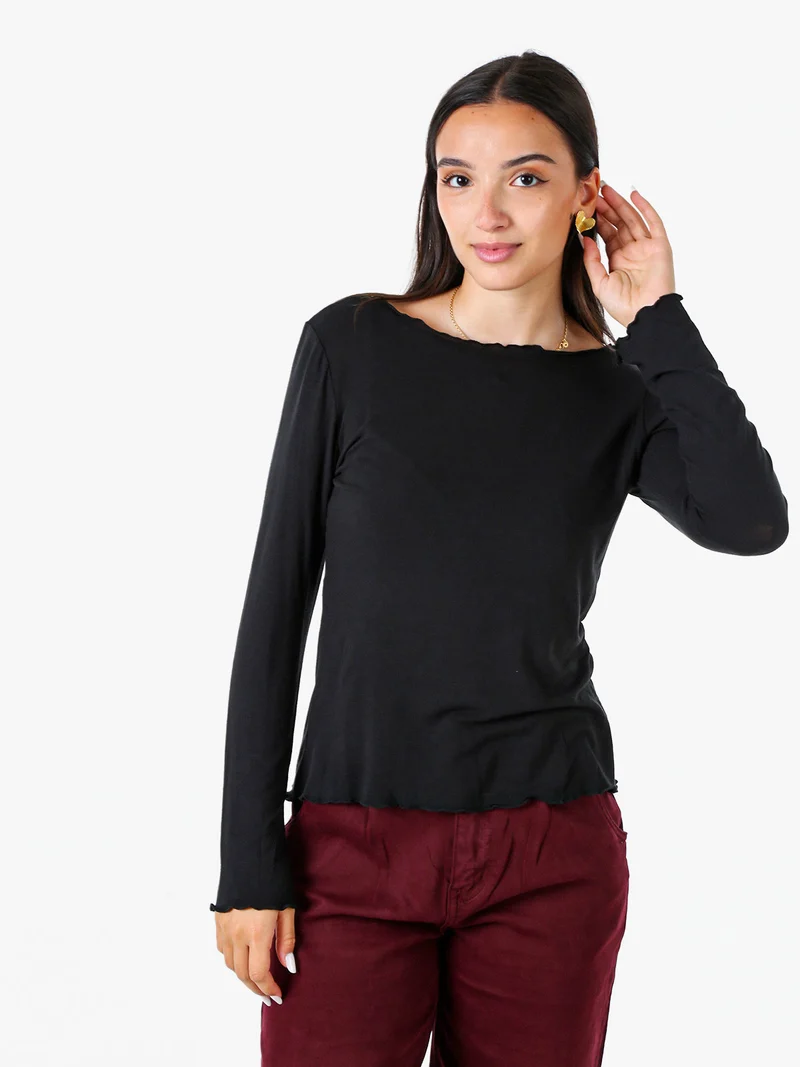 Maglia donna a maniche lunghe con scollo a barchetta - nero