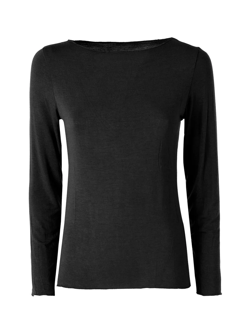 Maglia donna a maniche lunghe con scollo a barchetta - nero