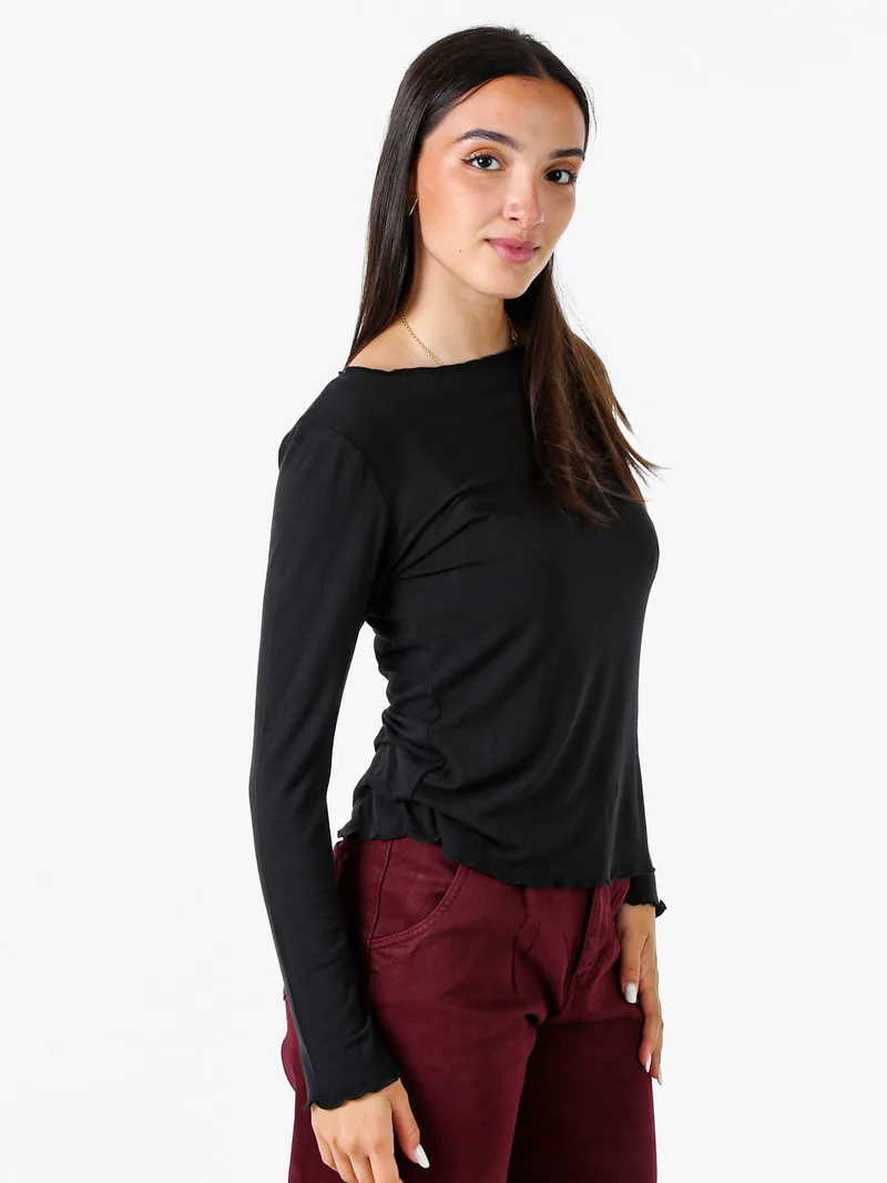 Maglia donna a maniche lunghe con scollo a barchetta - nero