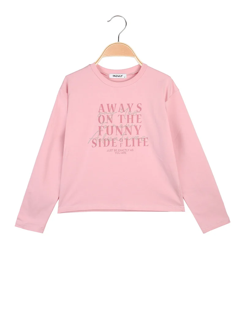 T-shirt da bambina in cotone a maniche lunghe con stampa - rosa