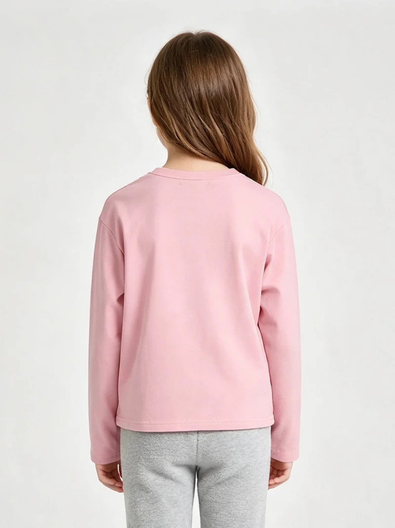 T-shirt da bambina in cotone a maniche lunghe con stampa - rosa